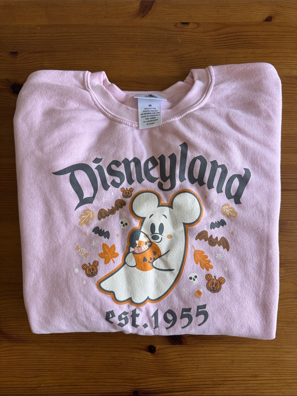Disney Pink Disneyland Mickey Ghost Pumpkin Graphic Pullover Sweatshirt